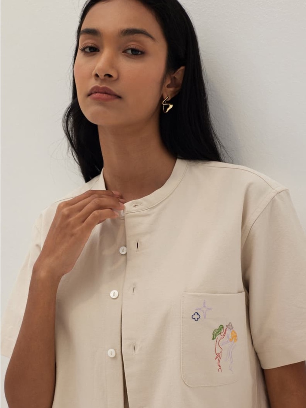 NWT Love Bonito Scout Unisex Embroidered Mandarin Collar Shirt Humble Abode XS